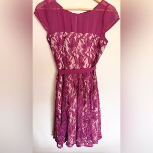 Metaphor Pink Lace Fit & Flare Dress Sheer Yoke Cap Sleeve Size 6